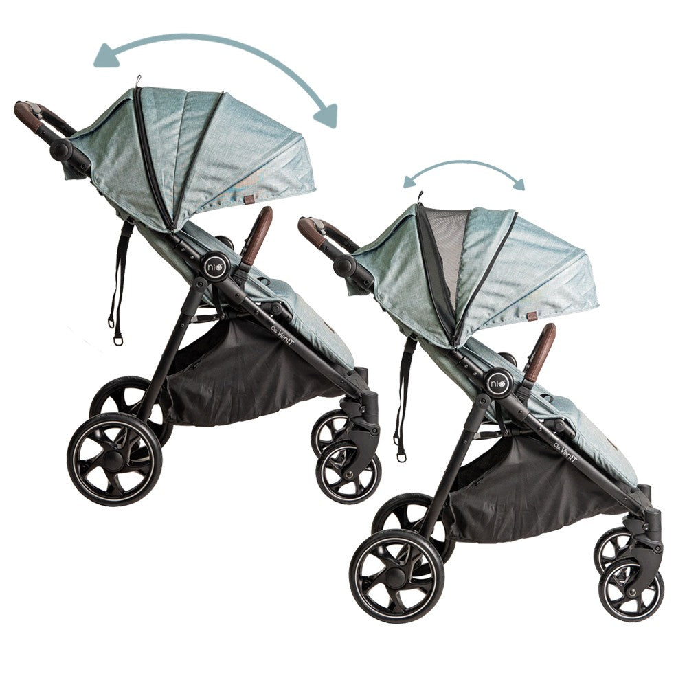 Niu – Silla de Paseo Cochecito de bebé VentT+ Capota XXL -Mosquitera y plástico de lluvia