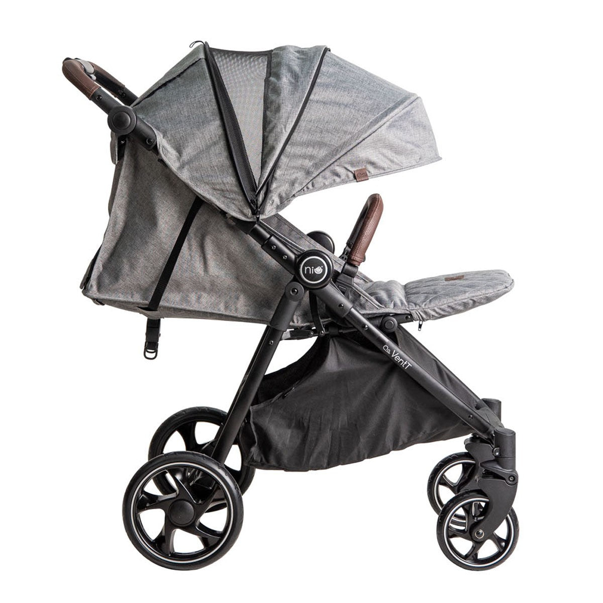 Niu – Silla de Paseo Cochecito de bebé VentT+ Capota XXL -Mosquitera y plástico de lluvia