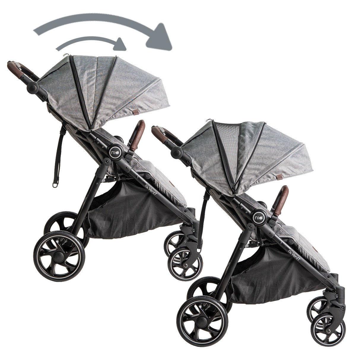 Niu – Silla de Paseo Cochecito de bebé VentT+ Capota XXL -Mosquitera y plástico de lluvia