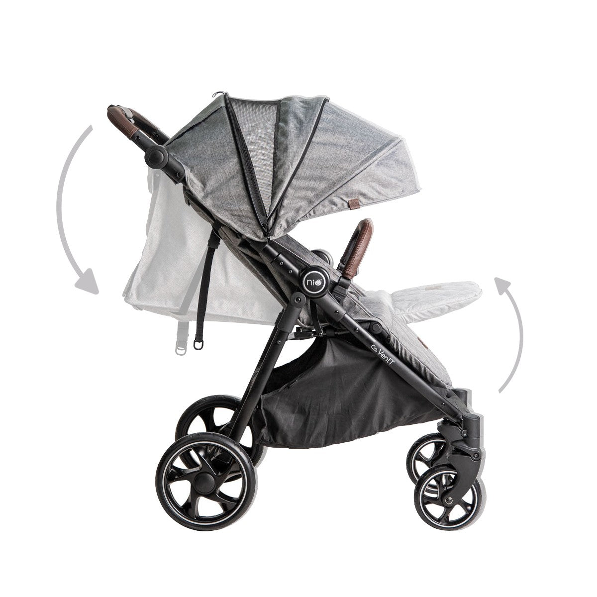 Niu – Silla de Paseo Cochecito de bebé VentT+ Capota XXL -Mosquitera y plástico de lluvia