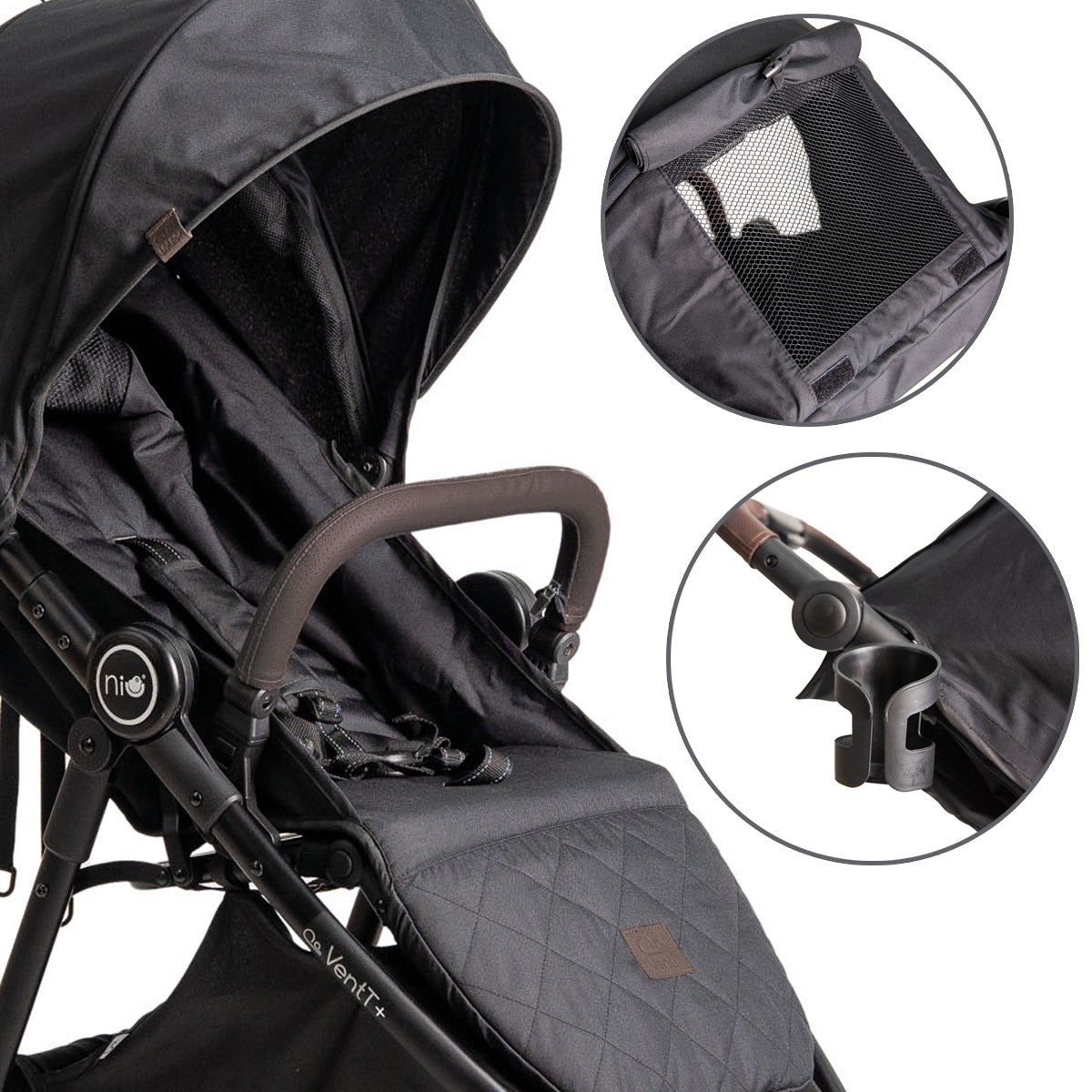 Niu – Silla de Paseo Cochecito de bebé VentT+ Capota XXL -Mosquitera y plástico de lluvia