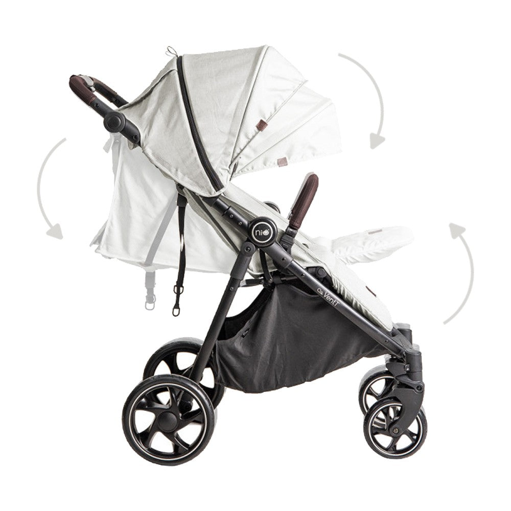 Niu – Silla de Paseo Cochecito de bebé VentT+ Capota XXL -Mosquitera y plástico de lluvia
