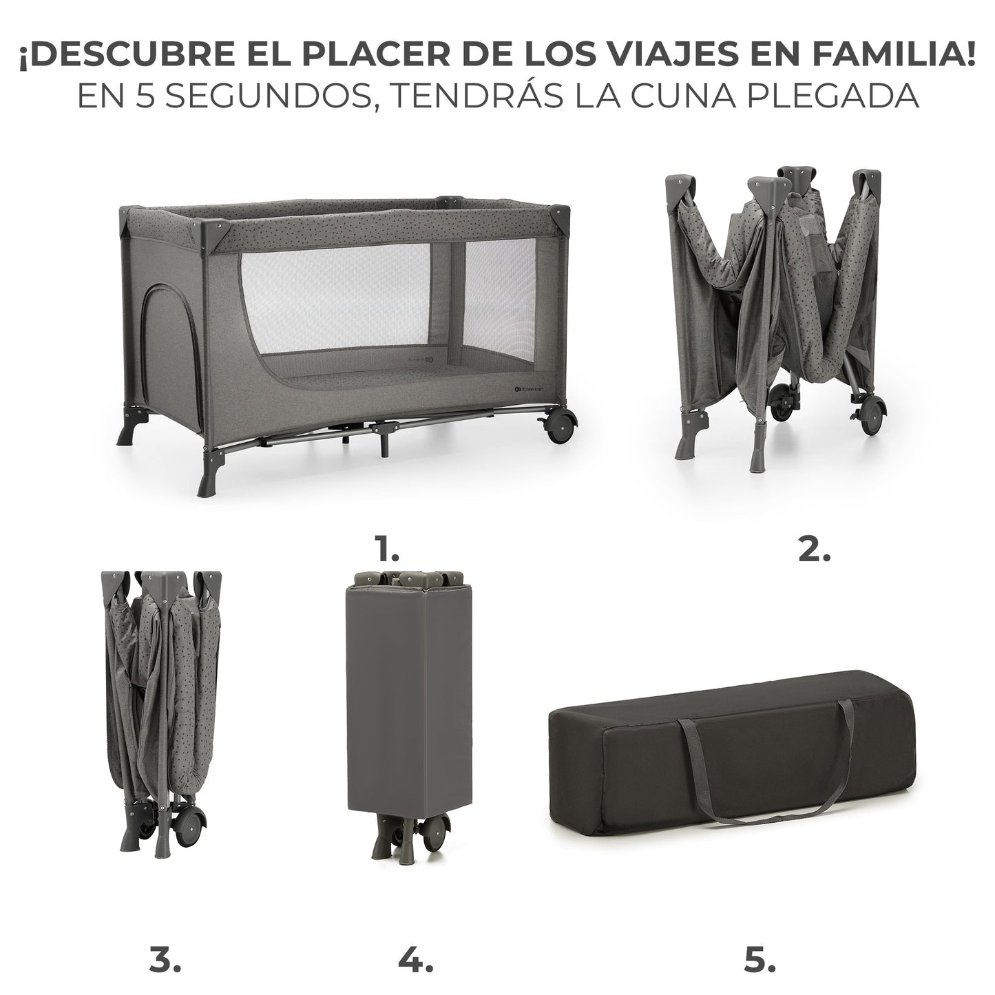 Kinderkraft - Cuna de viaje 2en1 multifunción JOY 2 - Plegado fácil y rápido