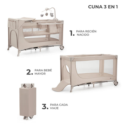 Kinderkraft - Cuna de viaje 3en1 multifunción JOY 2 con Accesorios - Plegado fácil y rápido