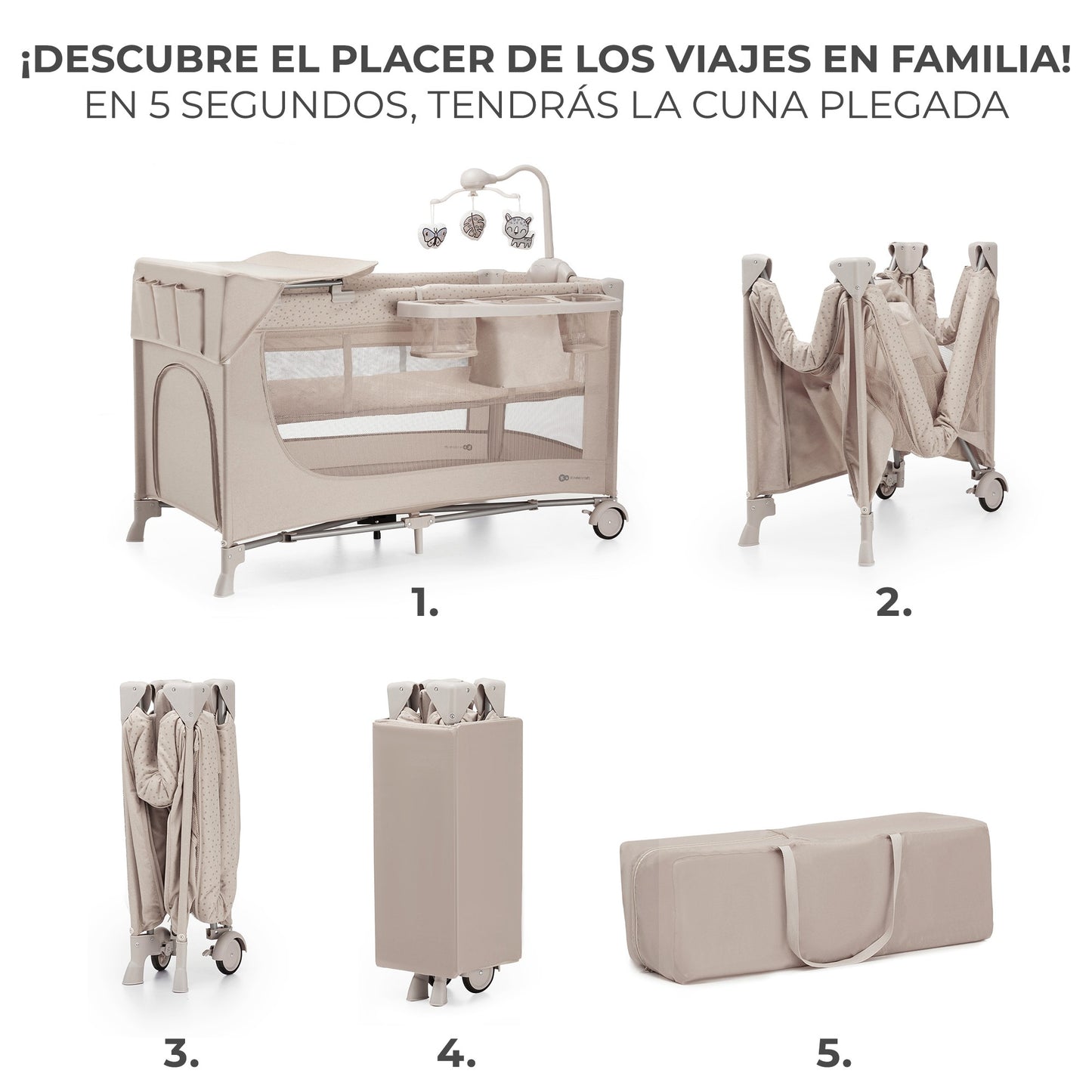 Kinderkraft - Cuna de viaje 3en1 multifunción JOY 2 con Accesorios - Plegado fácil y rápido