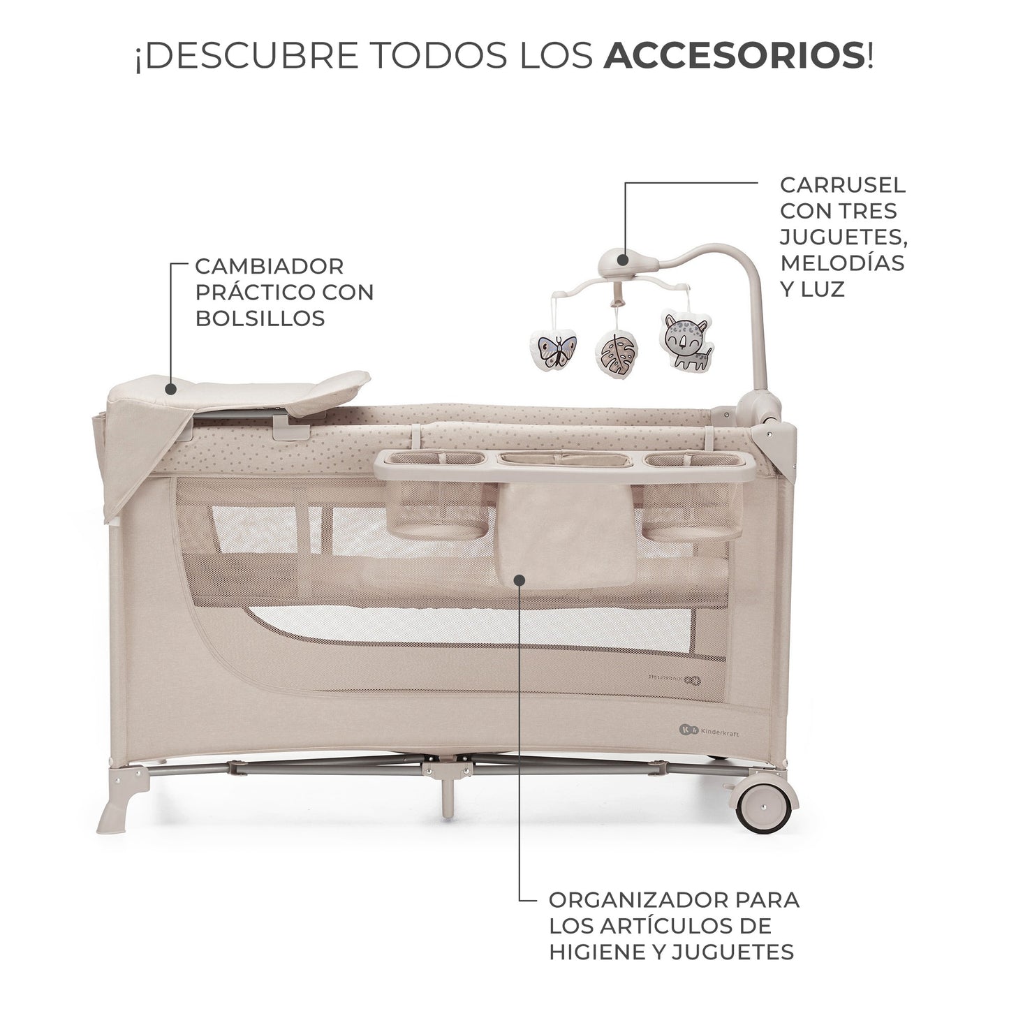 Kinderkraft - Cuna de viaje 3en1 multifunción JOY 2 con Accesorios - Plegado fácil y rápido
