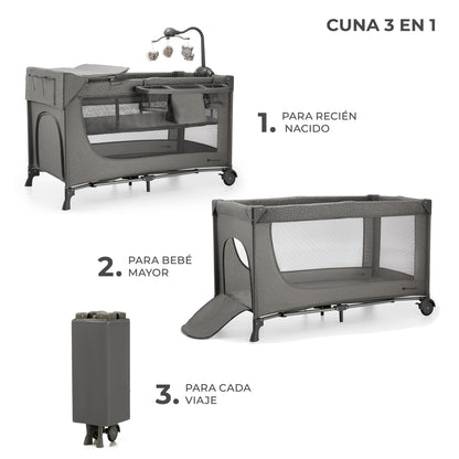 Kinderkraft - Cuna de viaje 3en1 multifunción JOY 2 con Accesorios - Plegado fácil y rápido