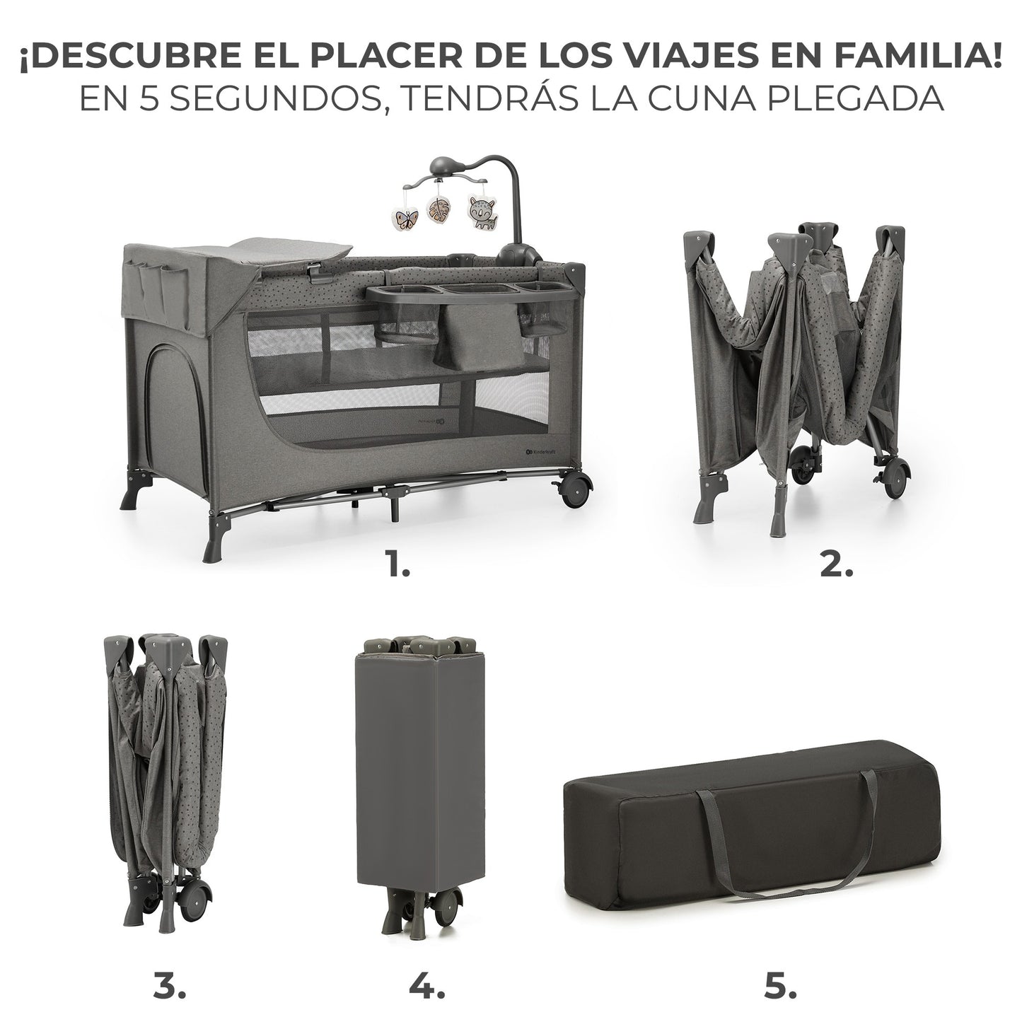 Kinderkraft - Cuna de viaje 3en1 multifunción JOY 2 con Accesorios - Plegado fácil y rápido