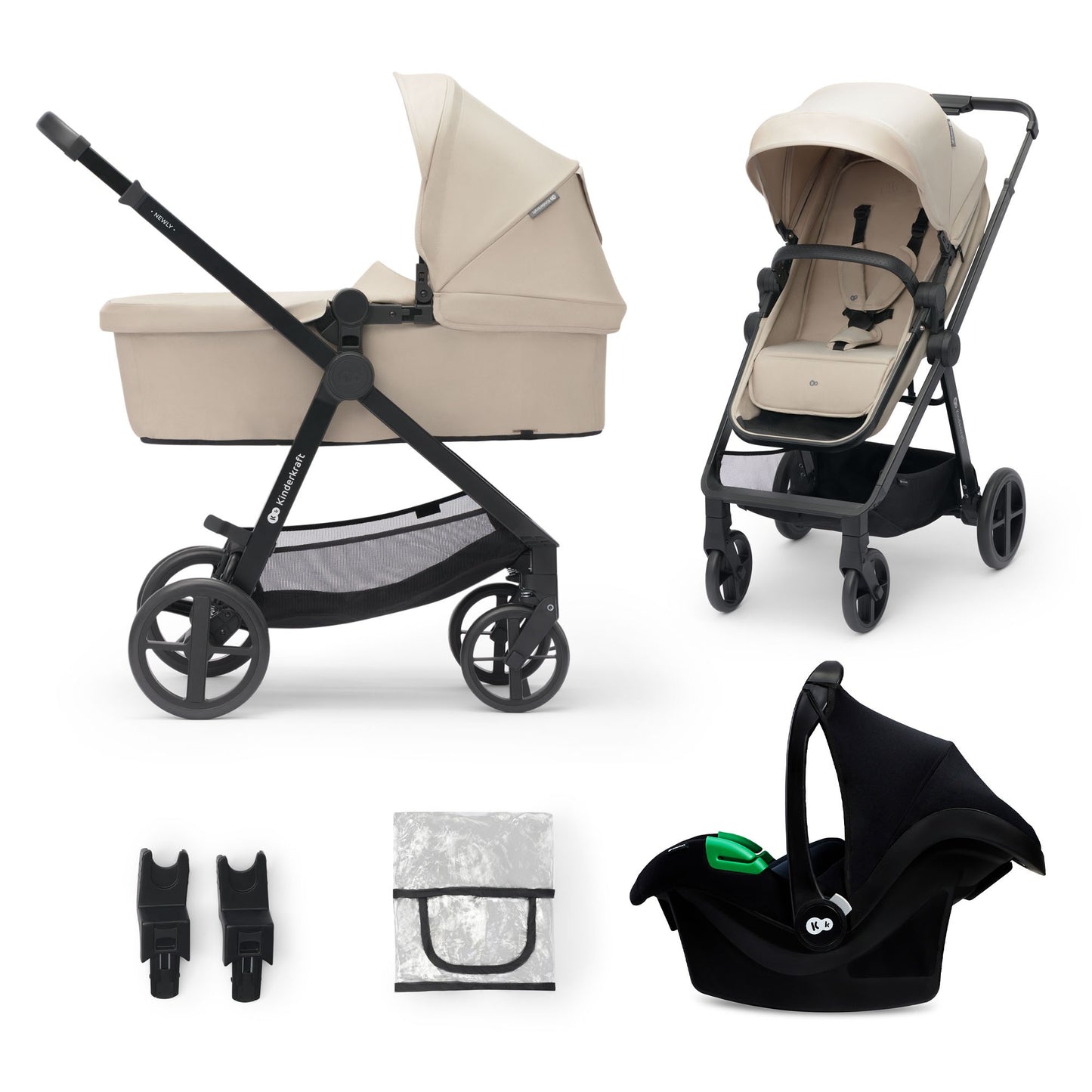 Kinderkraft NEWLY Carrito bebe 3 en 1, I-Size, Silla De Paseo, Ligera, Cochecito 3 Piezas, Plegable, hasta 22 kg