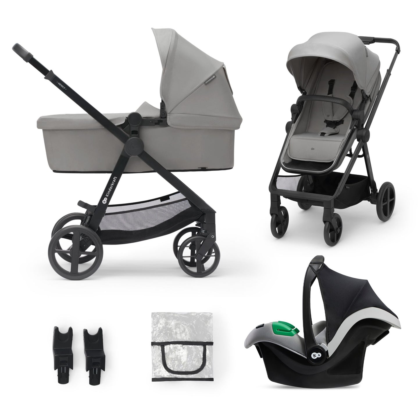 Kinderkraft NEWLY Carrito bebe 3 en 1, I-Size, Silla De Paseo, Ligera, Cochecito 3 Piezas, Plegable, hasta 22 kg