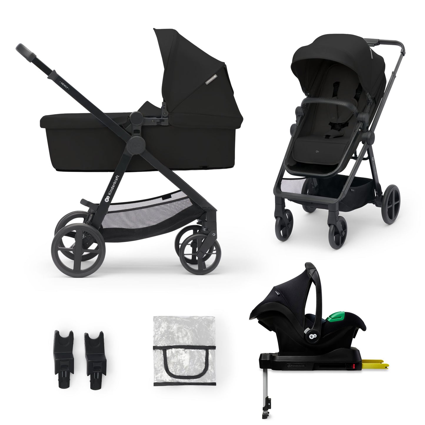 Kinderkraft - Carrito bebe NEWLY 4 en 1 con Mink Pro I-Size y Base Isofix, Ligera 3 Piezas hasta 22 kg