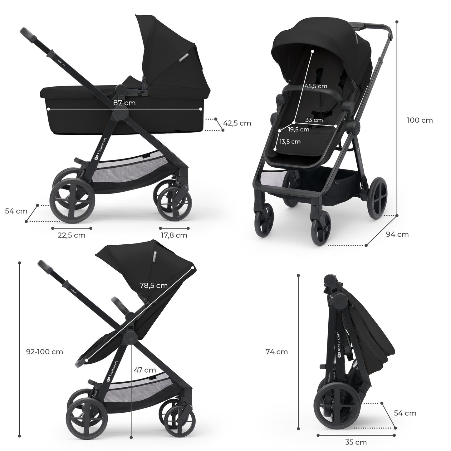 Kinderkraft - Carrito bebe NEWLY 4 en 1 con Mink Pro I-Size y Base Isofix, Ligera 3 Piezas hasta 22 kg