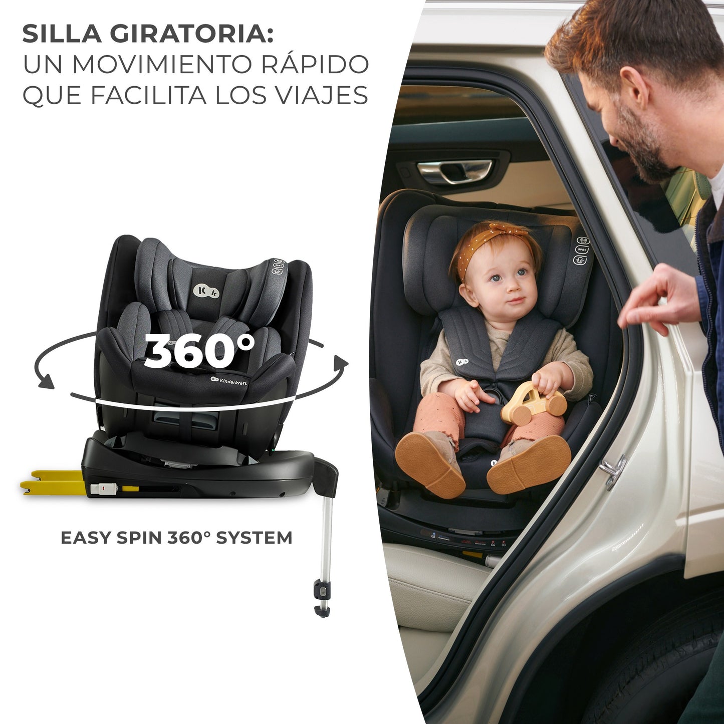 Kinderkraft - Silla de Auto XRIDER para bebé con Isofix - 40-125 cm hasta 7 años 360º, grupo 0 1 2