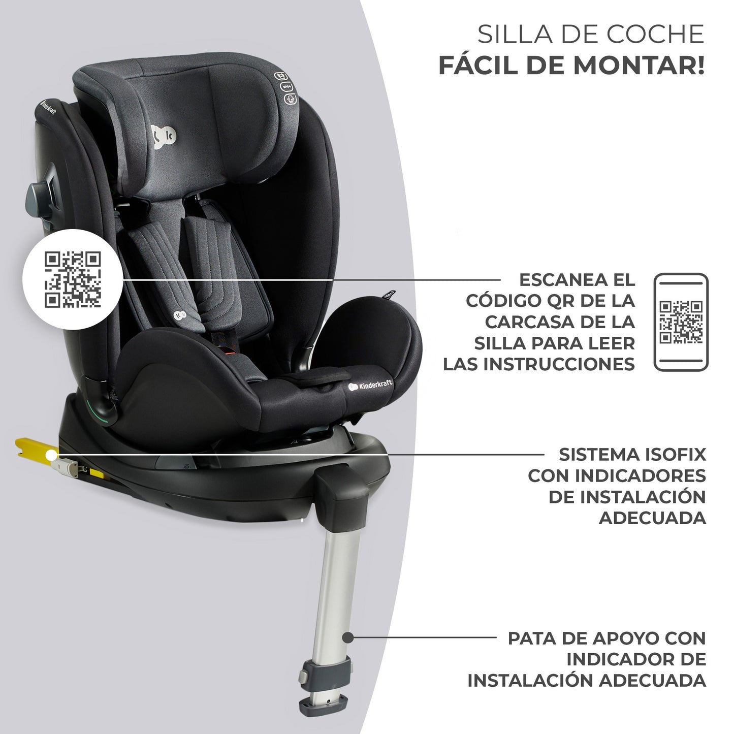 Kinderkraft - Silla de Auto XRIDER para bebé con Isofix - 40-125 cm hasta 7 años 360º, grupo 0 1 2