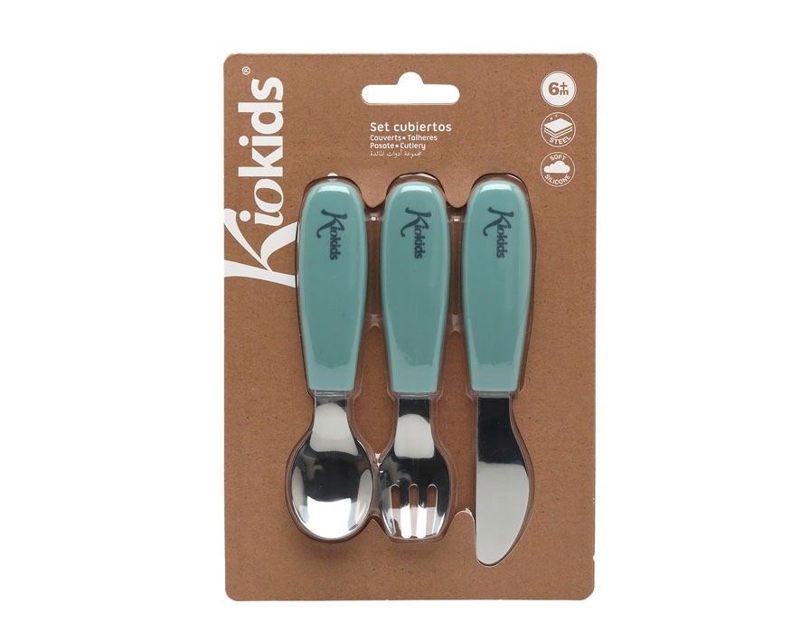 Set de Cubiertos Acero Inoxidable/Silicona de Kiokids