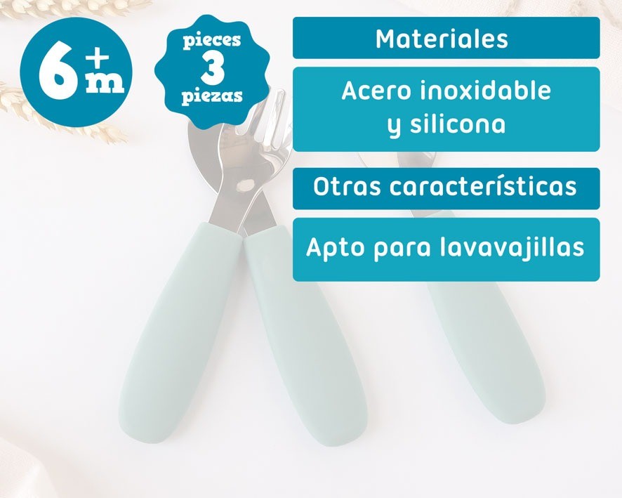 Set de Cubiertos Acero Inoxidable/Silicona de Kiokids