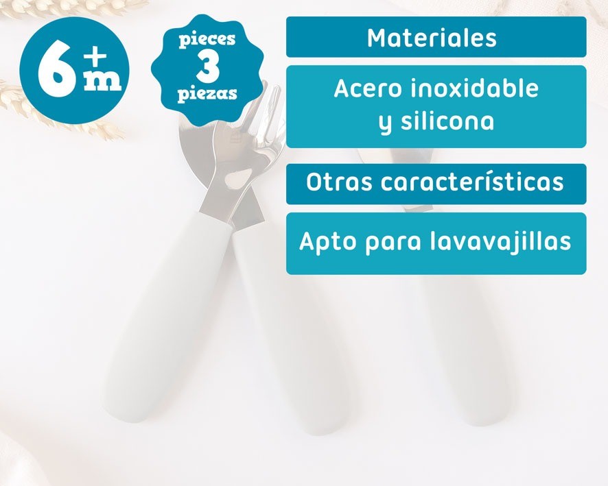 Set de Cubiertos Acero Inoxidable/Silicona de Kiokids