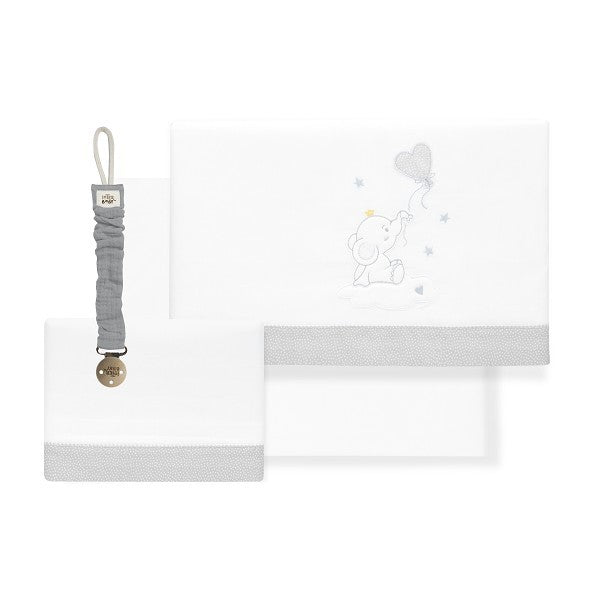 Conjunto de lençóis para berço com balão e elefante Interbaby + porta-chupeta