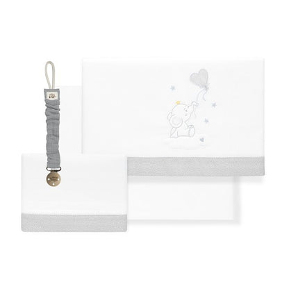 Conjunto de lençóis para berço com balão e elefante Interbaby + porta-chupeta