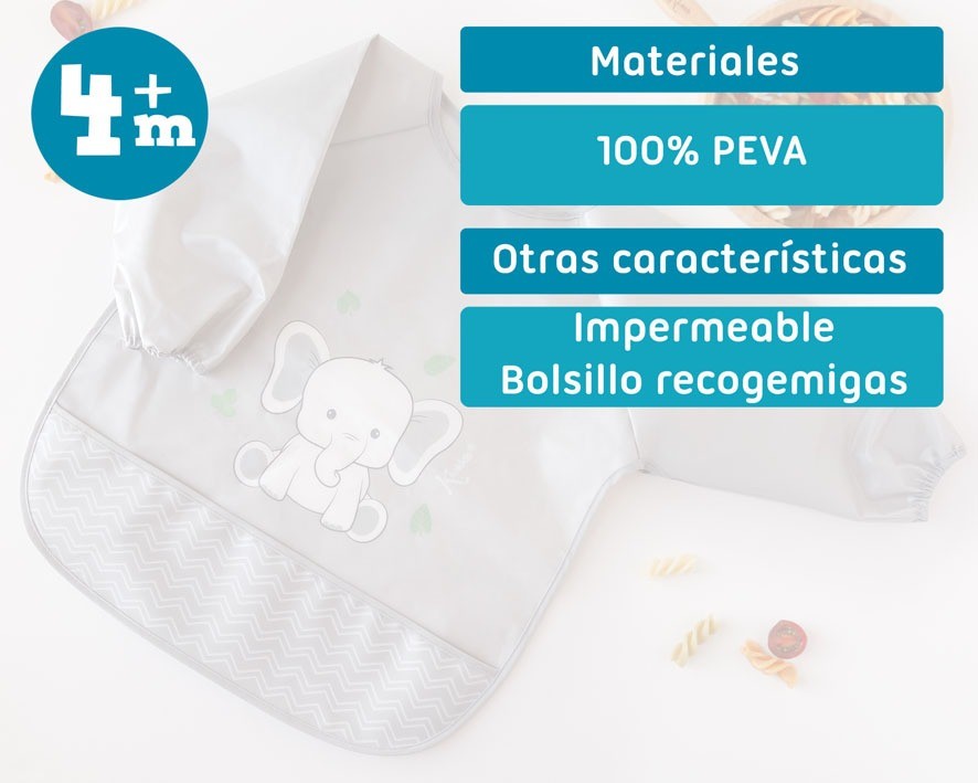 Babero impermeable con mangas Elefante de Kiokids