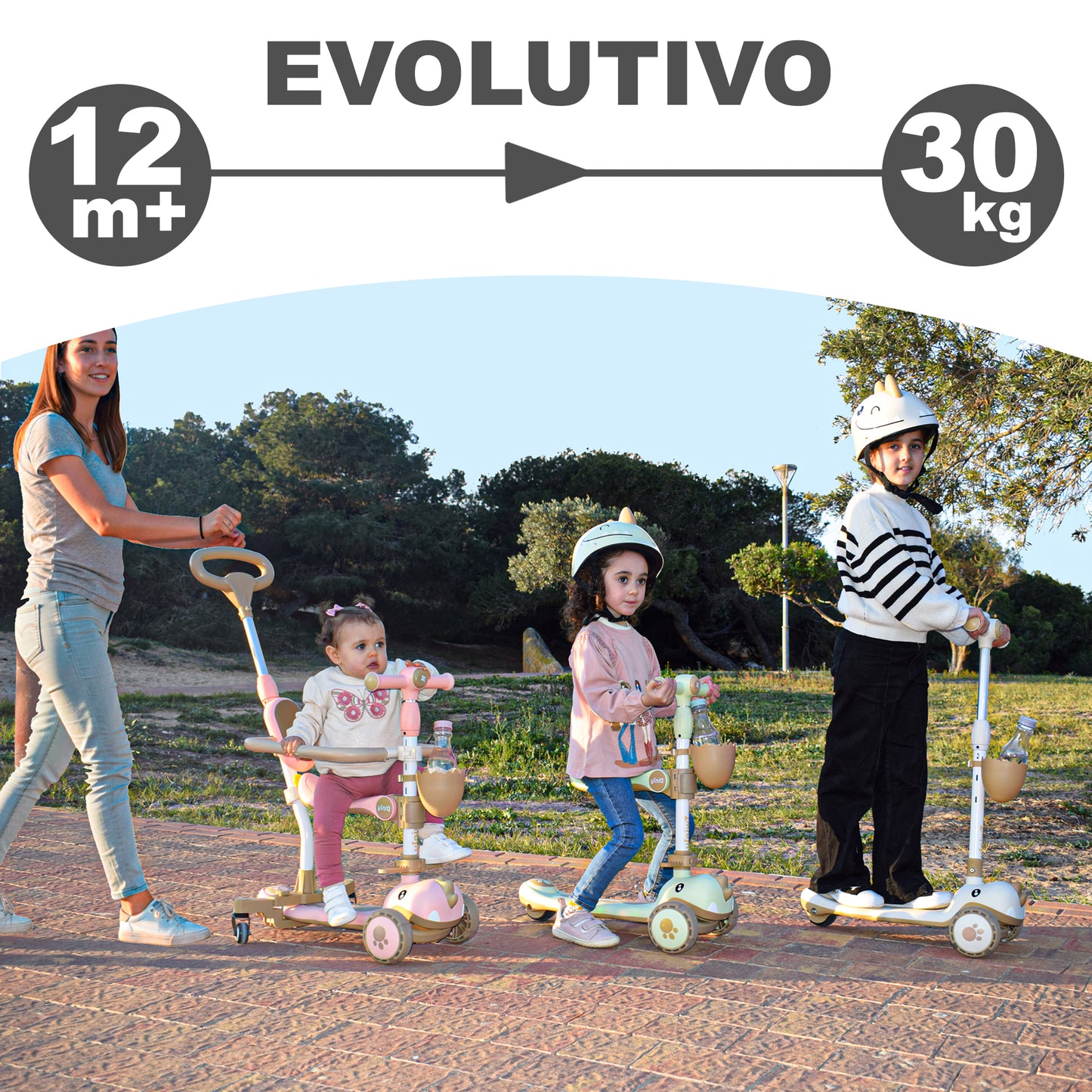 Scooter evolutiva DINLY 3 em 1 com capacete da Twinly 