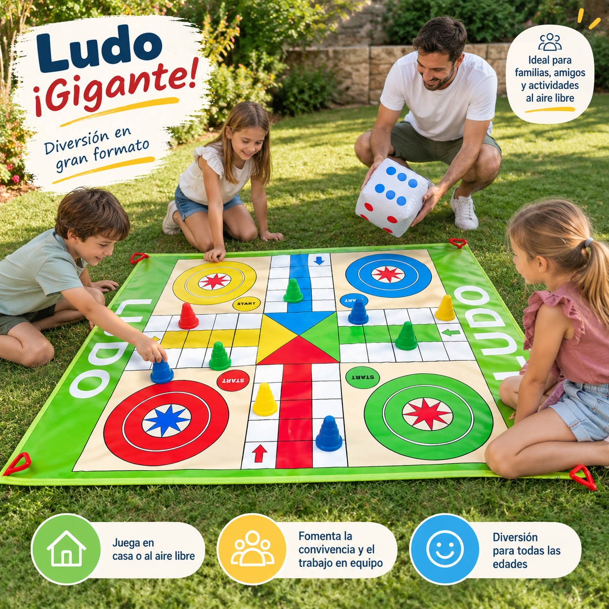 Juego de Mesa Familiar Ludo Gigante Infantil 130 × 93 cm de Twinly