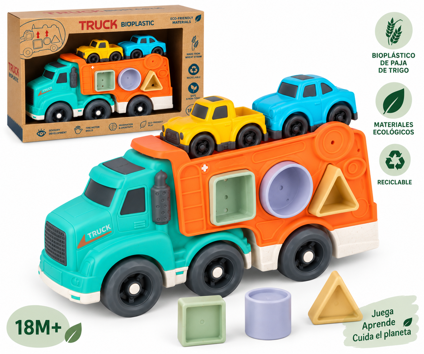 Juguete Educativo Camión Portacoches Eco de Bioplástico de Twinly