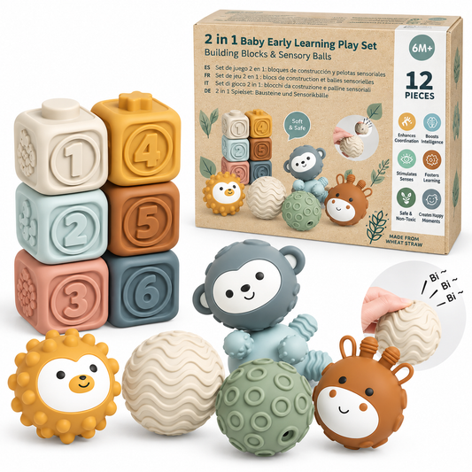 Set 2 en 1 de Aprendizaje para Bebés – 12 Piezas de Twinly