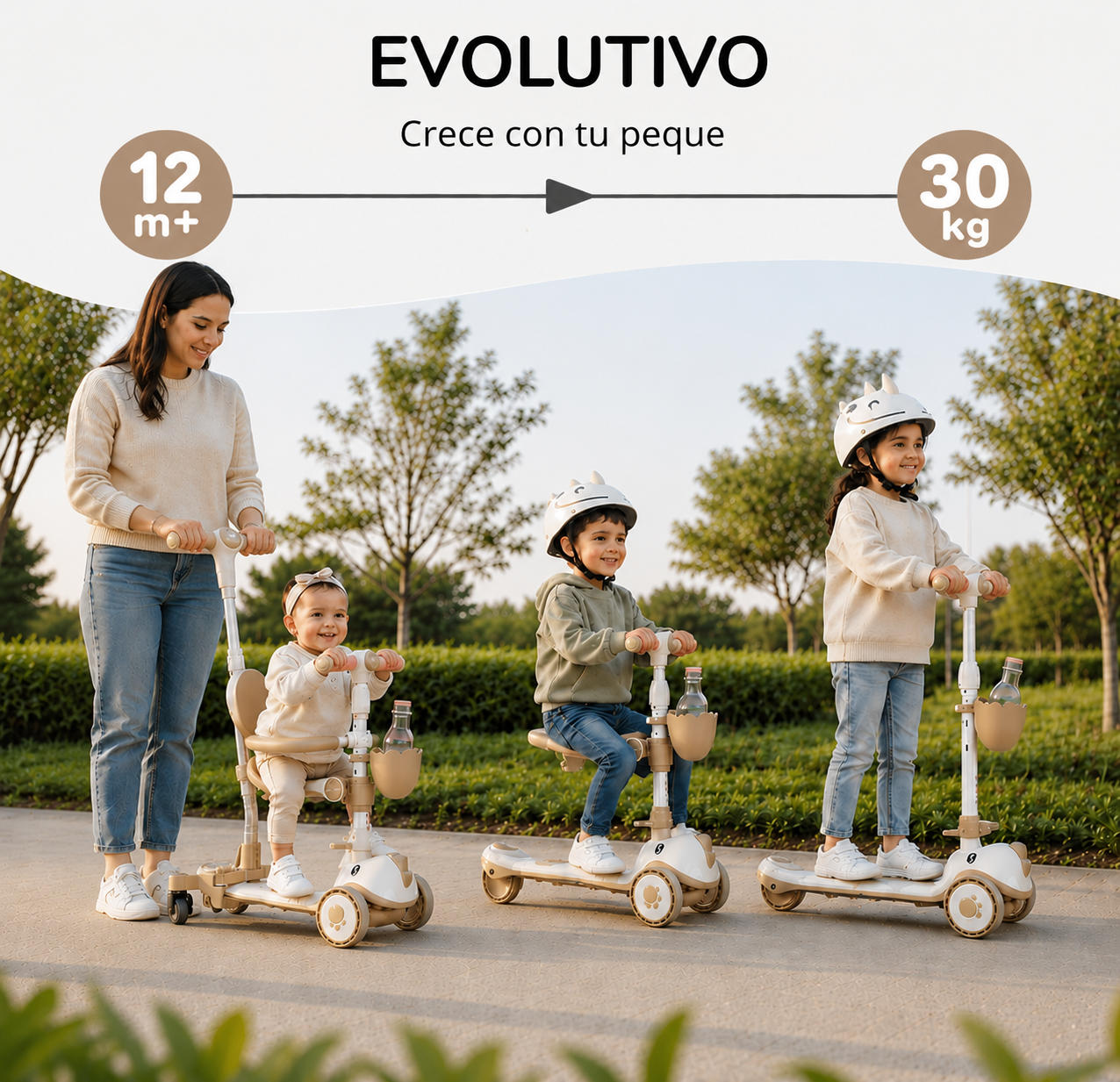 Patinete evolutivo 3 en 1 DINLY con Casco de Twinly