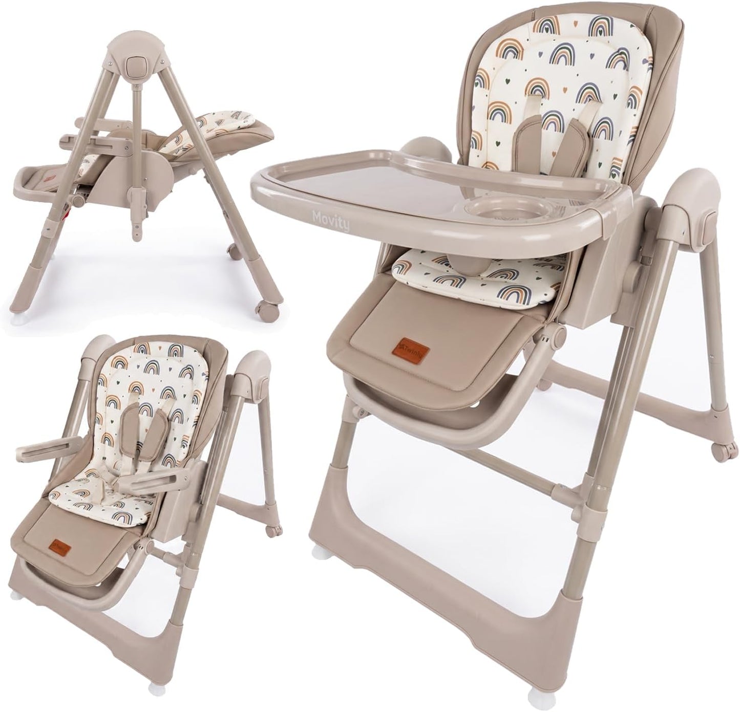Twinly New Movity Trona Bebé Evolutiva 2 en 1, Hamaca y Columpio, Gris
