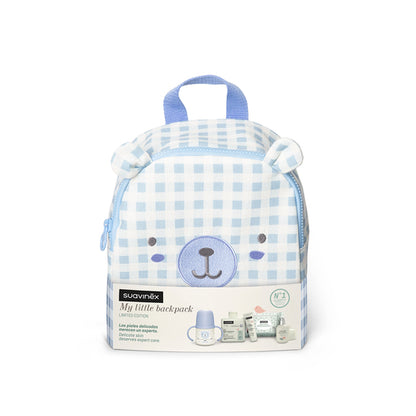 Mochila Infantil Osito con Cosmética y Biberón, Azul