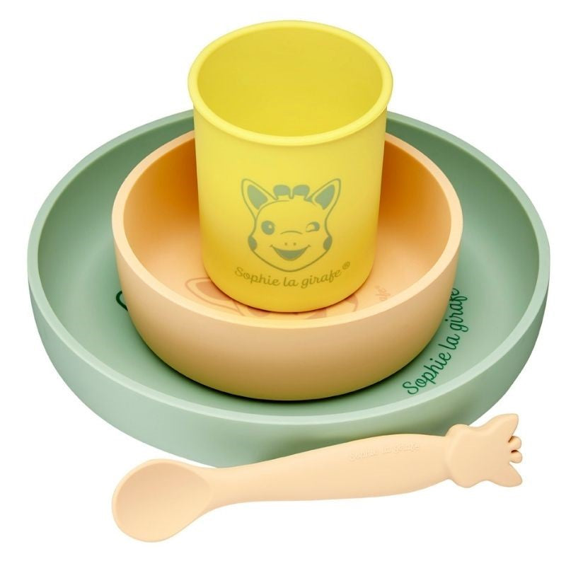 Set de Vajilla de Silicona para Bebé Sophie la Girafe – Mi Primer Pack de Comida (4 Piezas)