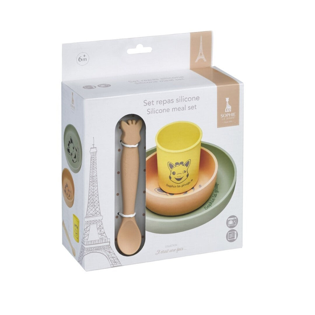 Set de Vajilla de Silicona para Bebé Sophie la Girafe – Mi Primer Pack de Comida (4 Piezas)
