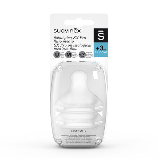 Tetina Biberón SX Pro™ Flujo Lento de Silicona, 2ud Suavinex