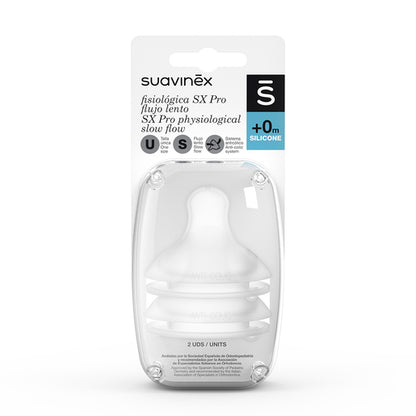 Tetina Biberón SX Pro™ Flujo Lento de Silicona, 2ud Suavinex