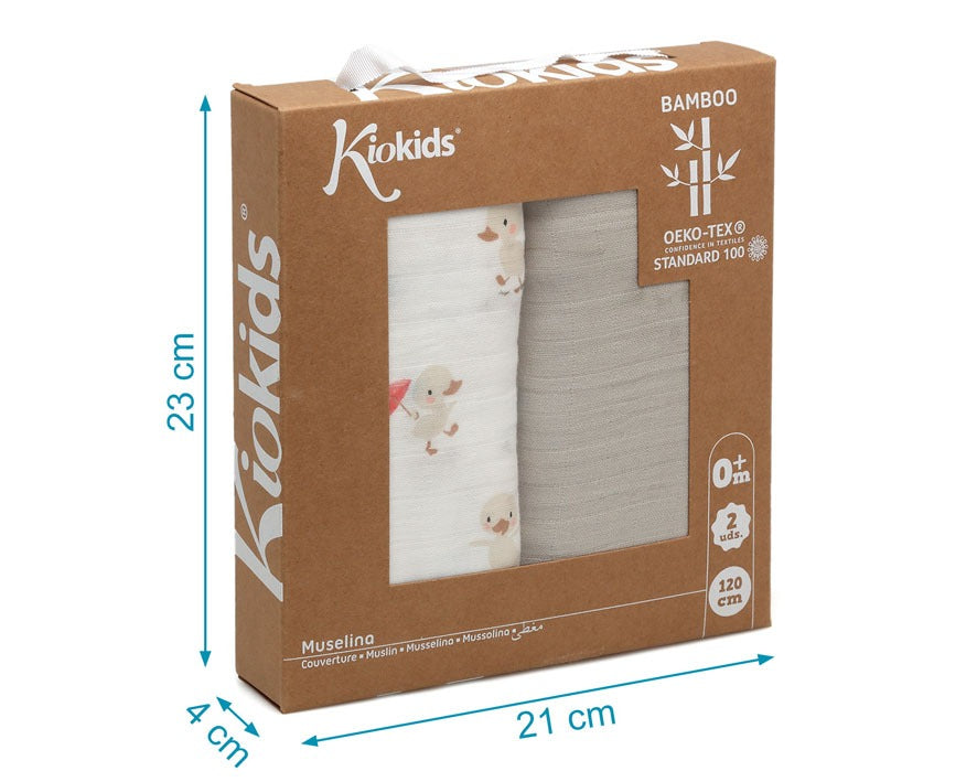 Set 2 Muselinas Patitos Bambú de kiokids