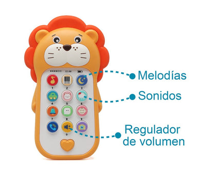 TELÉFONO MUSICAL LEÓN PARA BEBÉS CON SONIDOS DE ANIMALES KIOKIDS