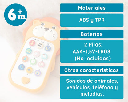 TELÉFONO MUSICAL LEÓN PARA BEBÉS CON SONIDOS DE ANIMALES KIOKIDS