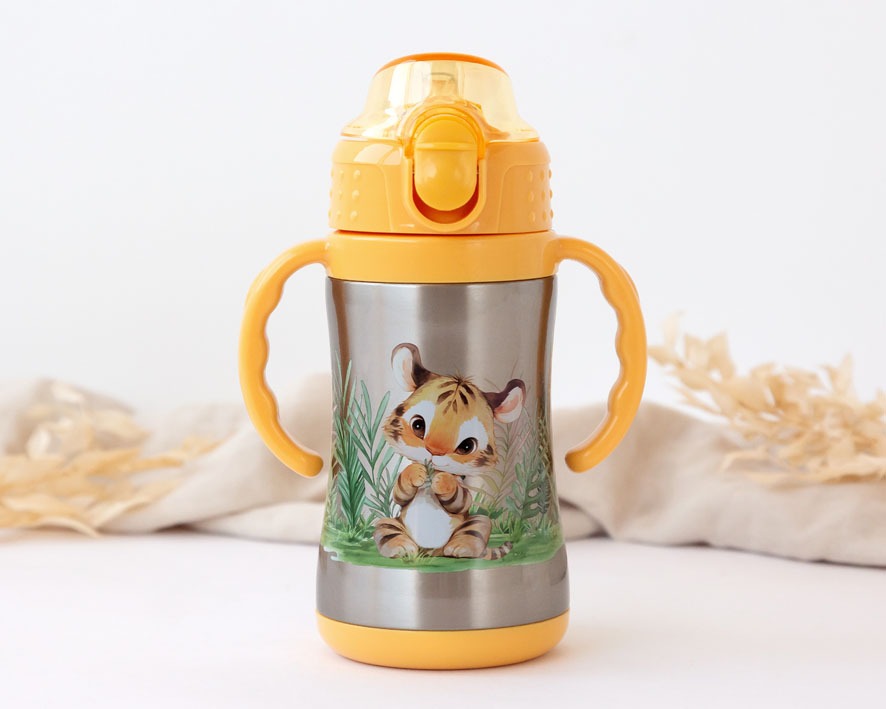 Botella tigre de acero inoxidable con asas 280ml de Kiokids
