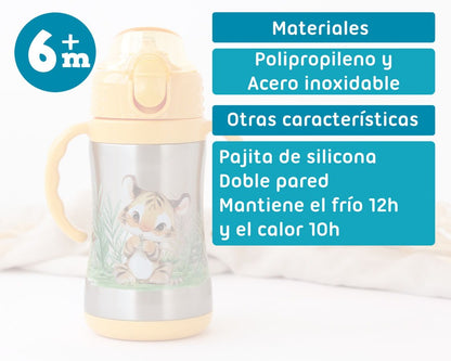 Botella tigre de acero inoxidable con asas 280ml de Kiokids