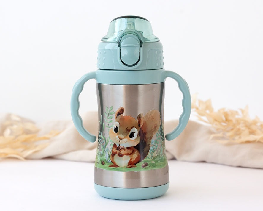 Botella ardilla de acero inoxidable con asas 280ml de Kiokids