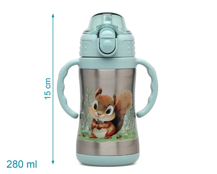 Botella ardilla de acero inoxidable con asas 280ml de Kiokids