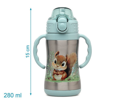Botella ardilla de acero inoxidable con asas 280ml de Kiokids