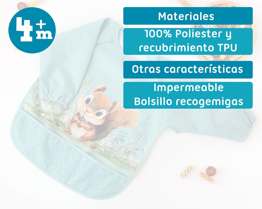 Babero Impermeable Ardilla Con Mangas de Kiokids