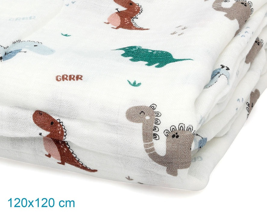 Muselina Bambú Dinosaurios 120x120 Kiokids
