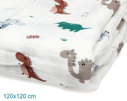 Muselina Bambú Dinosaurios 120x120 Kiokids