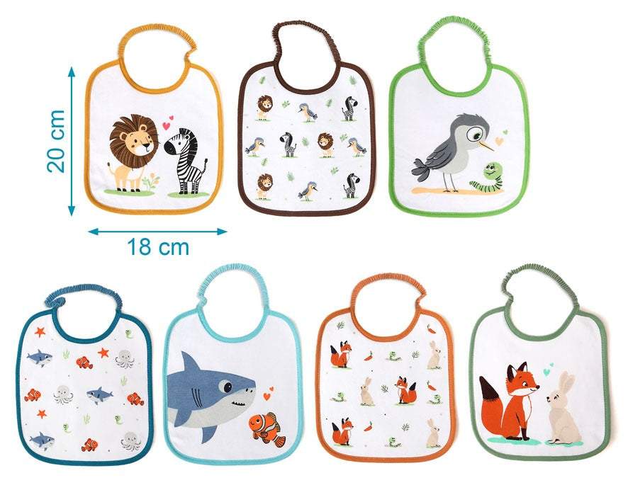 Set de Baberos Impermeables 7 unidades con "Motivos de Animales" de Kiokids