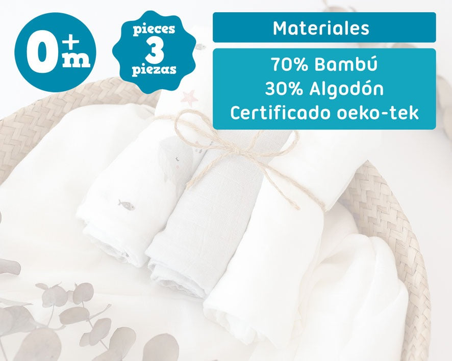 Pack 3 Gasitas 70x70cm de Bambú Kiokids