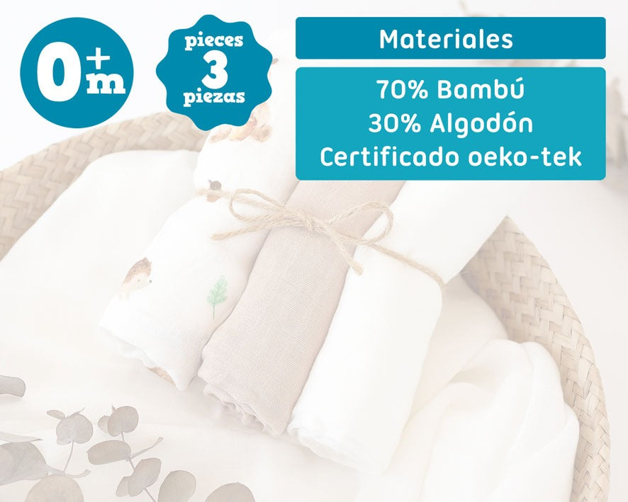 Pack 3 Gasitas 70x70cm de Bambú Kiokids