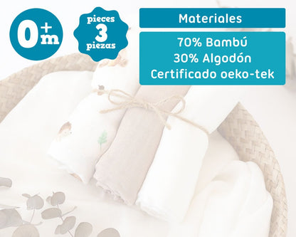 Pack 3 Gasitas 70x70cm de Bambú Kiokids